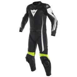 Dainese Assen 2-P Suit Black-White-Yellow-Fluo