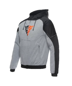 Dainese Daemon-X Safety Hoodie Full Zip Melange-Grau/Schwarz/Rot-Fluo